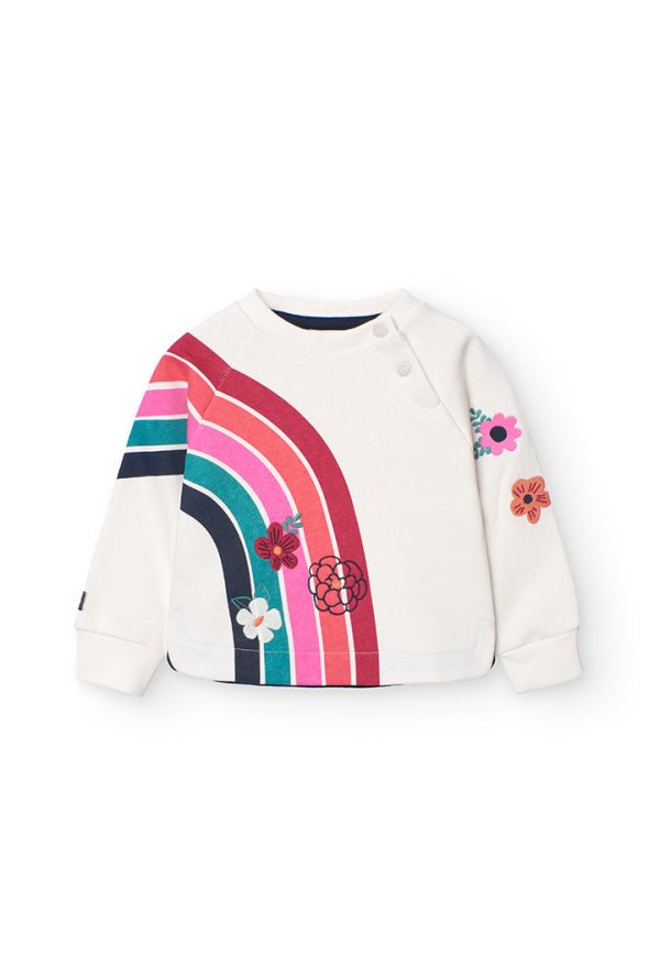 Boboli  Μπλούζα φούτερ σε λευκό χρώμα και σχέδιο Rainbow Casual Preppy