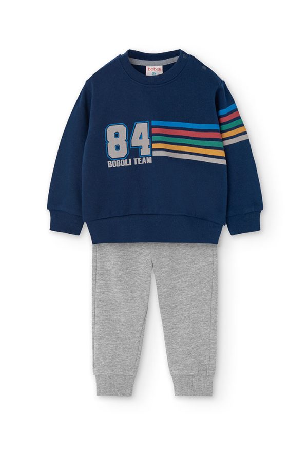 Boboli  Φόρμα με μπλε navy μπλούζα και γκρι μελανζέ παντελόνι