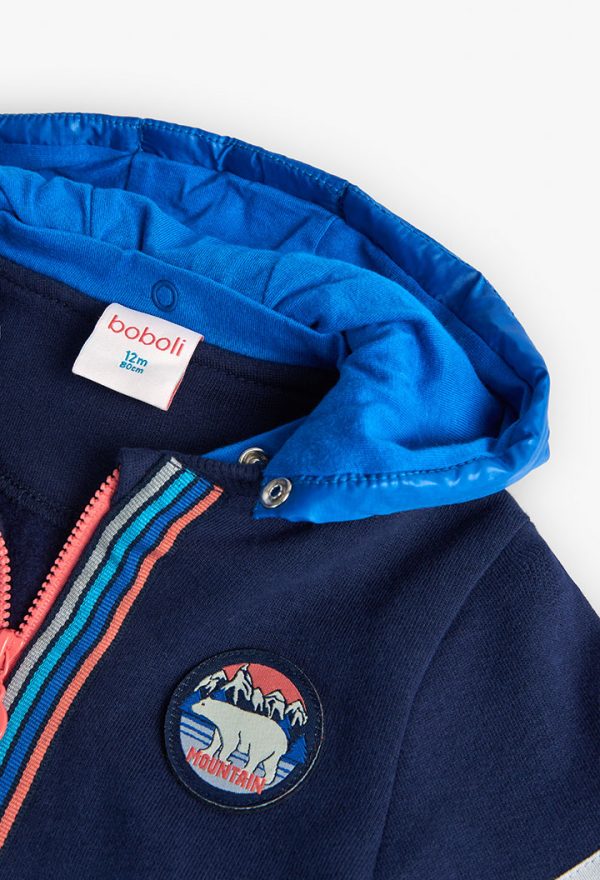 Boboli  Ζακέτα φούτερ σε μπλέ navy χρώμα με καπιτονέ λεπτομέρειες σε τσέπες και κουκούλα - Image 4